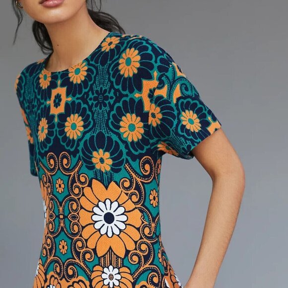 Anthropologie Maeve Floral 70's Inspired Shift Mini Dress Size Small - Picture 3 of 10
